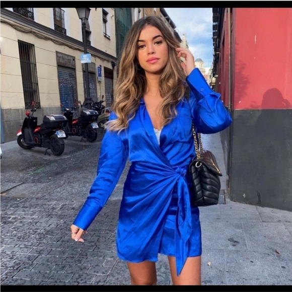 Zara wrap stain blue dress - Picture 2 of 5